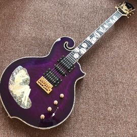 Guitarra eléctrica púrpura de diseño nuevo, con cáscara de mujer hermosa en el cuerpo, guitarras de 6 cuerdas, guitarra de alta calidad proveedor