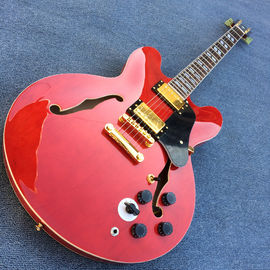 Guitarra eléctrica de jazz de cuerpo hueco de alta calidad, agujeros doble F Guitarra eléctrica de cuerpo rojo y espalda proveedor