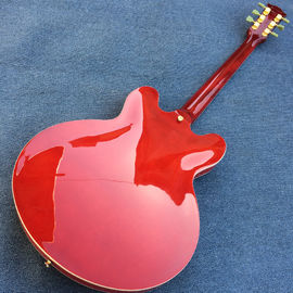 Guitarra eléctrica de jazz de cuerpo hueco de alta calidad, agujeros doble F Guitarra eléctrica de cuerpo rojo y espalda proveedor