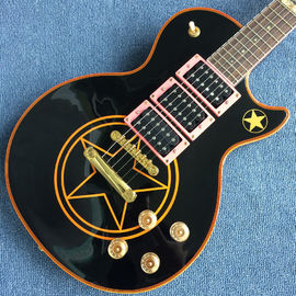 Chibson LP guitarra eléctrica personalizada con cuerpo negro con cinco estrellas puntiagudas proveedor