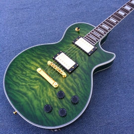 Guitarra eléctrica LP personalizada de Chibson, Guitarra eléctrica Green Flame Maple Top con hardware de oro proveedor