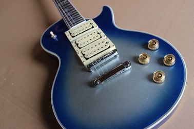 Tienda personalizada Ace Frehley firma 3 pick-ups Azul explosión de plata Brillo cuerpo de caoba LP guitarra eléctrica proveedor