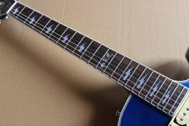 Tienda personalizada Ace Frehley firma 3 pick-ups Azul explosión de plata Brillo cuerpo de caoba LP guitarra eléctrica proveedor