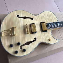 LP les Tiger Flame paul F cuerpo hueco guitarra eléctrica de jazz en color natural proveedor