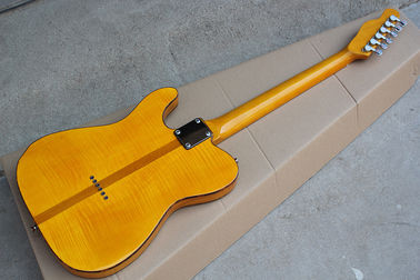 Guitarra eléctrica de cuerpo amarillo al por mayor personalizada con protector de tortuga roja, tablero fret amarillo de arce proveedor