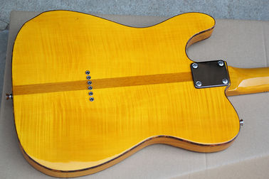 Guitarra eléctrica de cuerpo amarillo al por mayor personalizada con protector de tortuga roja, tablero fret amarillo de arce proveedor