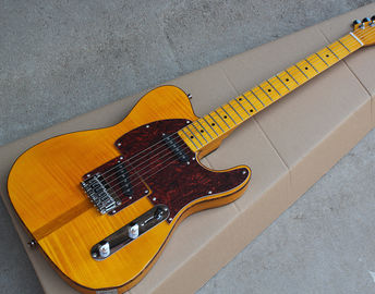 Guitarra eléctrica de cuerpo amarillo al por mayor personalizada con protector de tortuga roja, tablero fret amarillo de arce proveedor