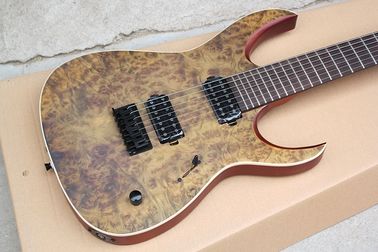 Guitarra eléctrica Alder de 7 cuerdas marrón personalizada con carilla de burl, 24 trastes, 2 pastillas abiertas, unión blanca proveedor