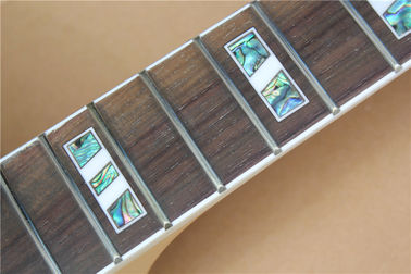 Kit de guitarra eléctrica semi-terminada personalizada con tablero de fret de madera de rosa, incrustación de abalone, cuerpo semi-hueco proveedor