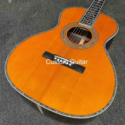 39&quot; de madera sólida de rosa de lado trasero guitarra acústica de ébano Fretboard Abalone incrustaciones en pintura amarilla proveedor