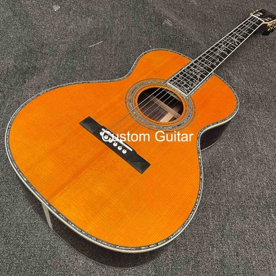 39&quot; de madera sólida de rosa de lado trasero guitarra acústica de ébano Fretboard Abalone incrustaciones en pintura amarilla proveedor