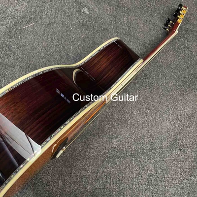 39&quot; de madera sólida de rosa de lado trasero guitarra acústica de ébano Fretboard Abalone incrustaciones en pintura amarilla proveedor