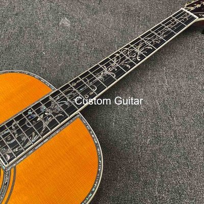 39&quot; de madera sólida de rosa de lado trasero guitarra acústica de ébano Fretboard Abalone incrustaciones en pintura amarilla proveedor