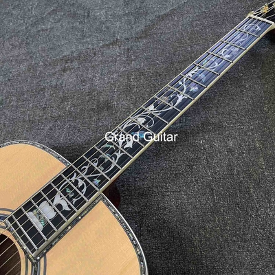 Personalizado de lujo de pinzón sólido superior cuerpo de dreadnought ébano Fingerboard 41 pulgadas verdadera guitarra acústica Abalone proveedor