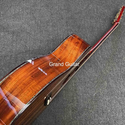 Grand OM Guitar Solid KOA Guitarra acústica de lado trasero, logotipo personalizado en la cabecera proveedor