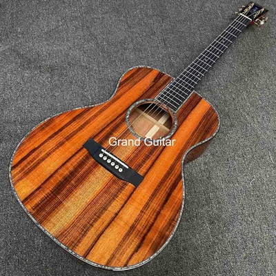 Grand OM Guitar Solid KOA Guitarra acústica de lado trasero, logotipo personalizado en la cabecera proveedor