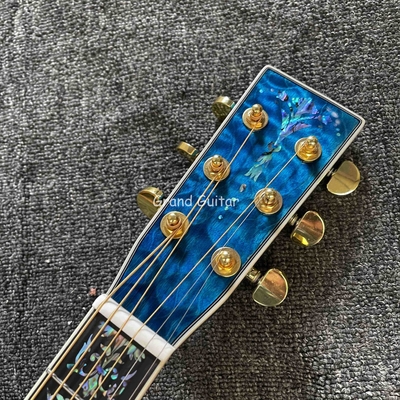 Custom Martin Style OM Cuerpo de agua ondulada SOLID Arce de fuego de espalda lateral guitarra acústica, acepta guitarra OEM proveedor