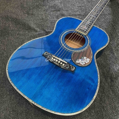 Custom Martin Style OM Cuerpo de agua ondulada SOLID Arce de fuego de espalda lateral guitarra acústica, acepta guitarra OEM proveedor