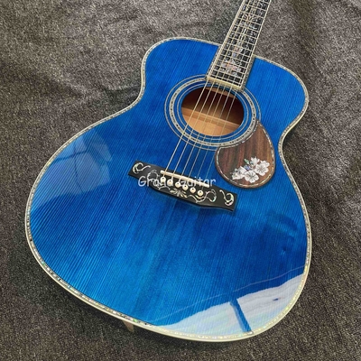 Custom Martin Style OM Cuerpo de agua ondulada SOLID Arce de fuego de espalda lateral guitarra acústica, acepta guitarra OEM proveedor