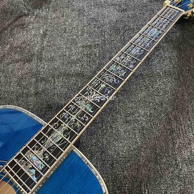 Custom Martin Style OM Cuerpo de agua ondulada SOLID Arce de fuego de espalda lateral guitarra acústica, acepta guitarra OEM proveedor
