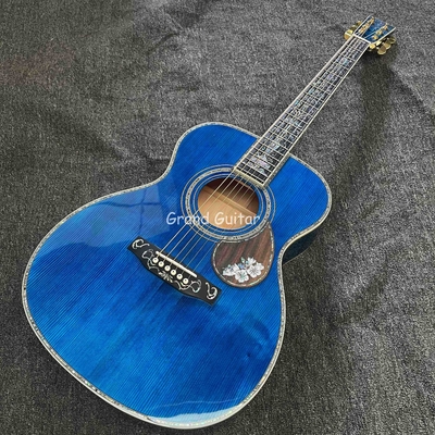 Custom Martin Style OM Cuerpo de agua ondulada SOLID Arce de fuego de espalda lateral guitarra acústica, acepta guitarra OEM proveedor
