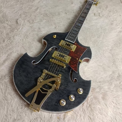 Guitarra eléctrica de estilo Gretsch con bigs bys trem en negro transparente, acepta guitarra y bajo OEM proveedor