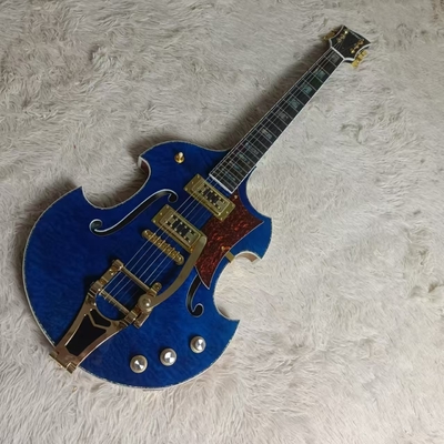 Cuerpo hueco y cuerpo irregular Gretsch guitarra eléctrica con bigs bys trem en color azul, acepta guitarra y bajo OEM proveedor
