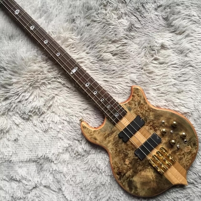 4 cuerdas personalizadas Cuello a través del cuerpo Alembico estilo Bajo eléctrico Guitarra de árbol Burl Top proveedor