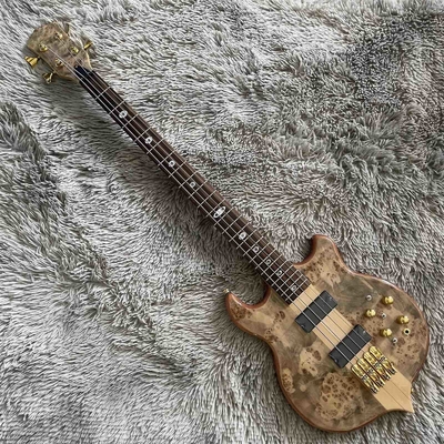 4 cuerdas personalizadas Cuello a través del cuerpo Alembico estilo Bajo eléctrico Guitarra de árbol Burl Top proveedor