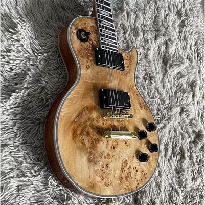 Guitarra eléctrica a medida estilo Gibson Les Paul LP Nature Burl Maple Top Mahogany cuerpo de oro Hardware proveedor