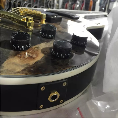Guitarra eléctrica de diseño personalizado GB estilo Les Paul LP Gris Burl Maple Top Hardware de oro proveedor