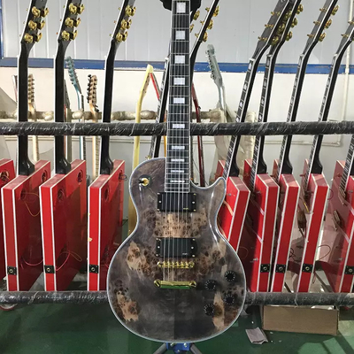 Guitarra eléctrica de diseño personalizado GB estilo Les Paul LP Gris Burl Maple Top Hardware de oro proveedor