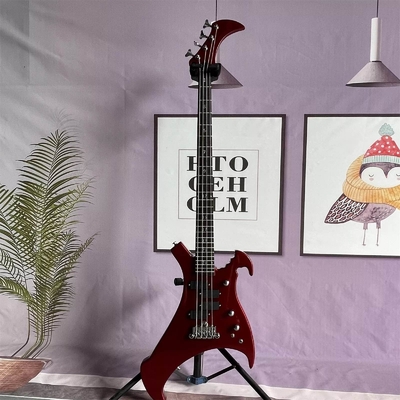 Guitarra de bajo eléctrica de 4 cuerdas personalizada con forma irregular de cuerpo especial en color rojo metálico Cuello de arce proveedor