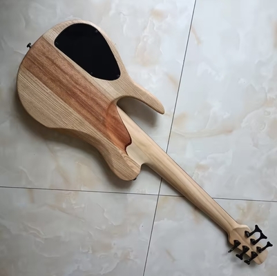 Personalizado 6 cuerdas natural Ash Burl Spalted Maple Top Cuello a través del cuerpo Guitarra de bajo eléctrica Negro Hardware importado, acepta bajo OEM proveedor