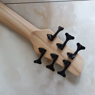 Personalizado 6 cuerdas natural Ash Burl Spalted Maple Top Cuello a través del cuerpo Guitarra de bajo eléctrica Negro Hardware importado, acepta bajo OEM proveedor
