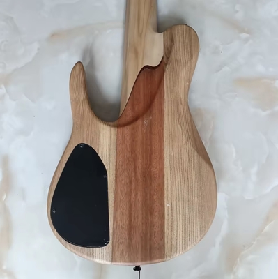 Personalizado 6 cuerdas natural Ash Burl Spalted Maple Top Cuello a través del cuerpo Guitarra de bajo eléctrica Negro Hardware importado, acepta bajo OEM proveedor
