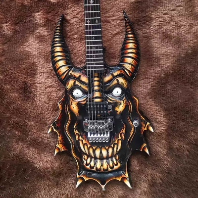 Guitarra eléctrica hecha a mano pintura colorida cabeza de cráneo de vaca cofetera proveedor