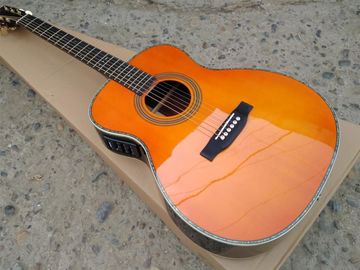 Color naranja 28 estilo guitarra acústica clásica,Sólido Spruce top,Abalone incrustaciones Ebony Fretboard OM cuerpo guitarra acústica proveedor