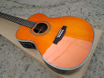 Color naranja 28 estilo guitarra acústica clásica,Sólido Spruce top,Abalone incrustaciones Ebony Fretboard OM cuerpo guitarra acústica proveedor