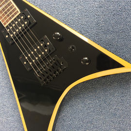 Nueva guitarra eléctrica tipo V de alta calidad, de madera de rosa, círculo amarillo borde negro proveedor