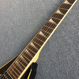 Nueva guitarra eléctrica tipo V de alta calidad, de madera de rosa, círculo amarillo borde negro proveedor