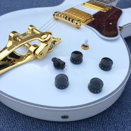 Guitarra eléctrica de jazz de cuerpo hueco de alta calidad, La Guitarra Blanca, la verdadera madre abulón incrustada con la placa del dedo proveedor