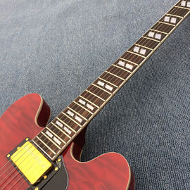 Nuevo estilo de alta calidad personalizado cuerpo hueco guitarra eléctrica de jazz, doble F agujero guitarra eléctrica de jazz en Sunburst proveedor