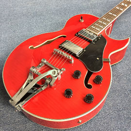 Nuevo estilo de alta calidad guitarra eléctrica de jazz con cuerpo hueco, sistema Tremolo, color Cherry Burst proveedor