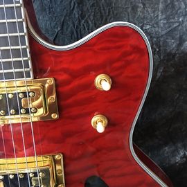 Grand Tremolo transparente rojo y dorado, entrega gratuita, fotografía real de 333 jazz, guitarra eléctrica vieja, tope de arce. proveedor