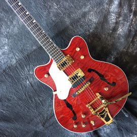 Grand Tremolo transparente rojo y dorado, entrega gratuita, fotografía real de 333 jazz, guitarra eléctrica vieja, tope de arce. proveedor