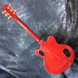 Grand Tremolo transparente rojo y dorado, entrega gratuita, fotografía real de 333 jazz, guitarra eléctrica vieja, tope de arce. proveedor