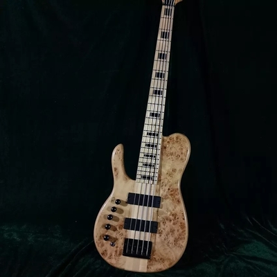 Color de Burl natural personalizado Cuello de una pieza a través de 5 cuerdas Guitarra baja eléctrica zurda proveedor