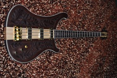 Guitarra de bajo personalizada Cuerpo de flores talladas Cuello a través del cuerpo 4 cuerdas guitarra de bajo eléctrica 4003 RIC Hardwares de oro proveedor