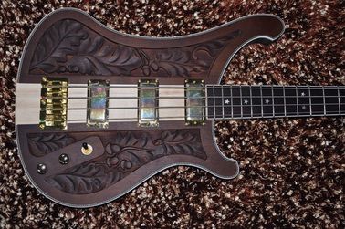 Guitarra de bajo personalizada Cuerpo de flores talladas Cuello a través del cuerpo 4 cuerdas guitarra de bajo eléctrica 4003 RIC Hardwares de oro proveedor